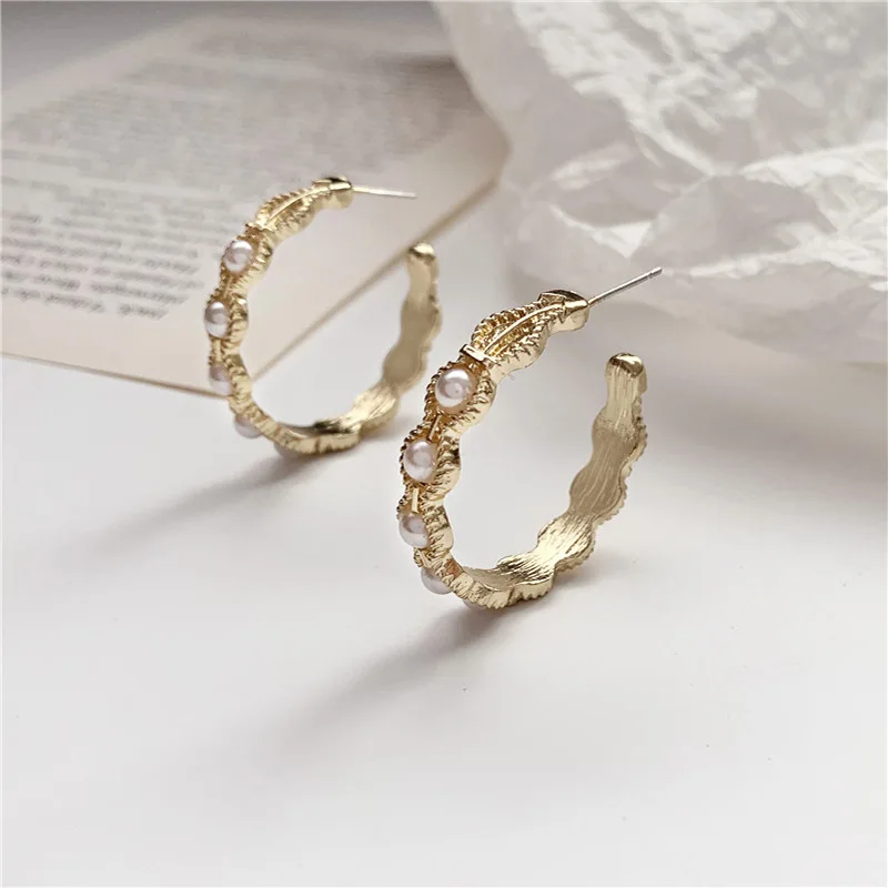 Золотые серьги кольца геометрическое кольцо круглые для женщин модные жемчужные