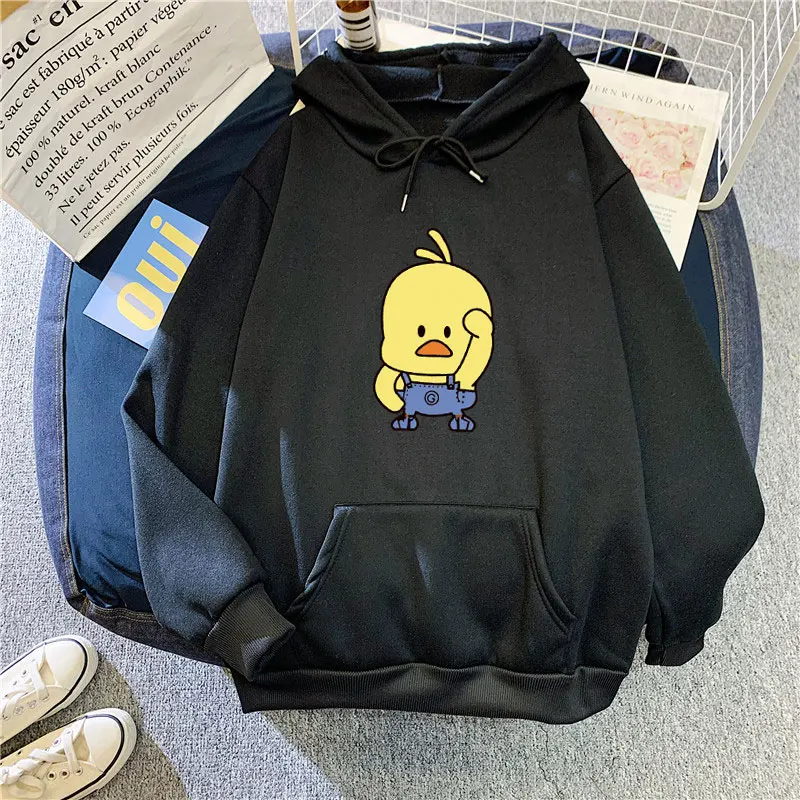 

Woman Hooded Sweatshirt with Pocket Casual Loose Pullover Velvet Thicken Cartoon Cute Streetwear Kawaii Aesthetic Harajuku Top