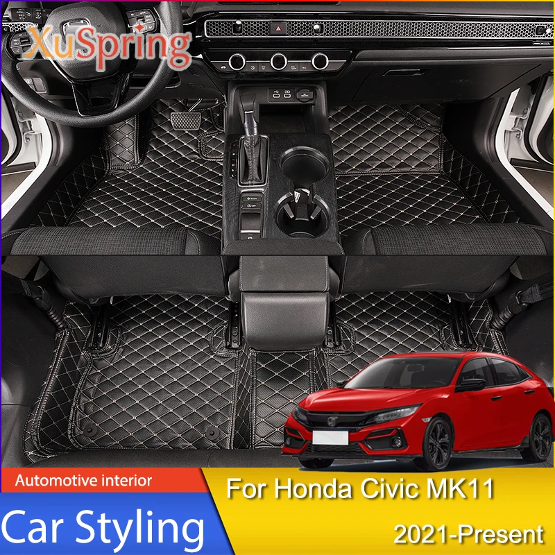 

Полностью закрытый кожаный напольный коврик для автомобиля Honda Civic MK11 FE/FL 2021 2022, коврик для защиты от грязи, коврики для пола в салоне автомоб...