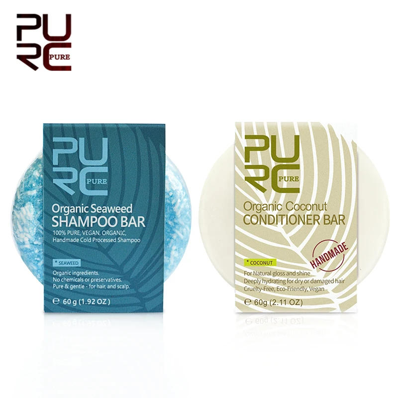 

PURC Organic Seaweed Shampoo Bar 100% Natural Handmade Cold Processed Dry Shampoo Soap Coconut Conditioner bar Hair Care Set