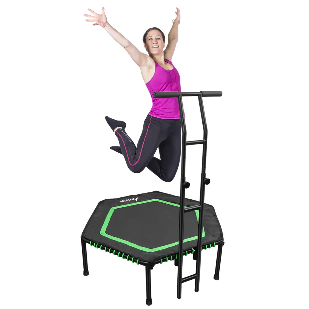 

MOVTOTOP 48 Inches Folding Trampoline Fitness Cardio Trampoline Trainer Aerobic Fitness Exercise Cardio with Handrail (Black)