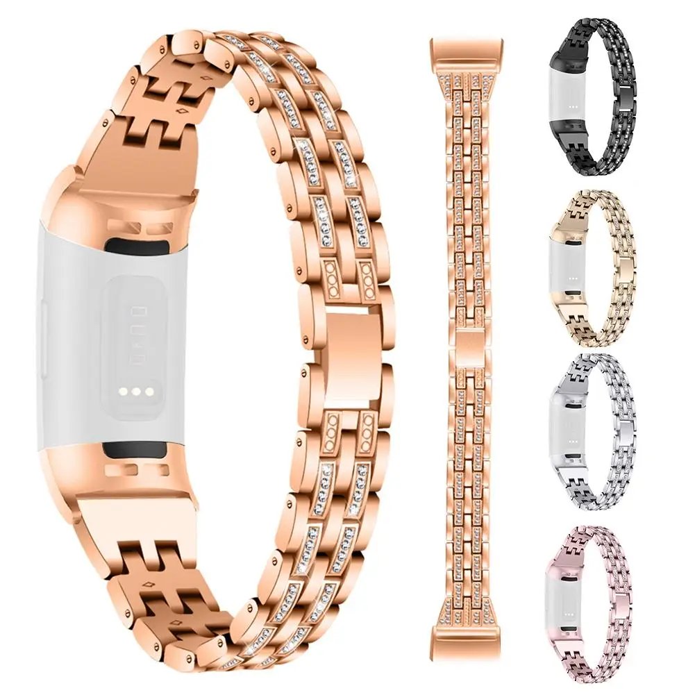 

Replacement Metal Watch Bands Bling Rhinestone Jewelry Bracelet Wristbands Straps Accessory for fitbit Charge 3 Fitness Tracker