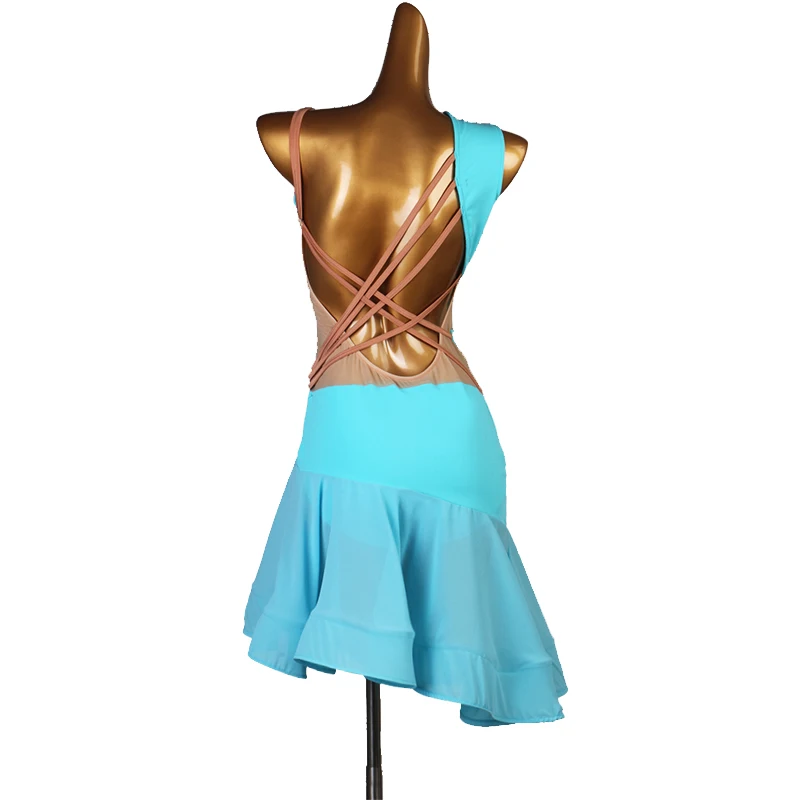 Latin Dance Costume Women New Dress Sexy Summer Lake Blue Competition Dancewear Stage Outfit Club 1486 | Тематическая одежда и