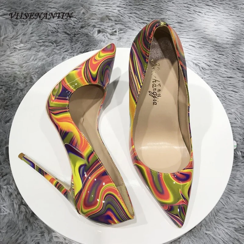 

Summer new style colorful graffiti high heels pointed toe stiletto 12cm shallow mouth sexy women's single shoes