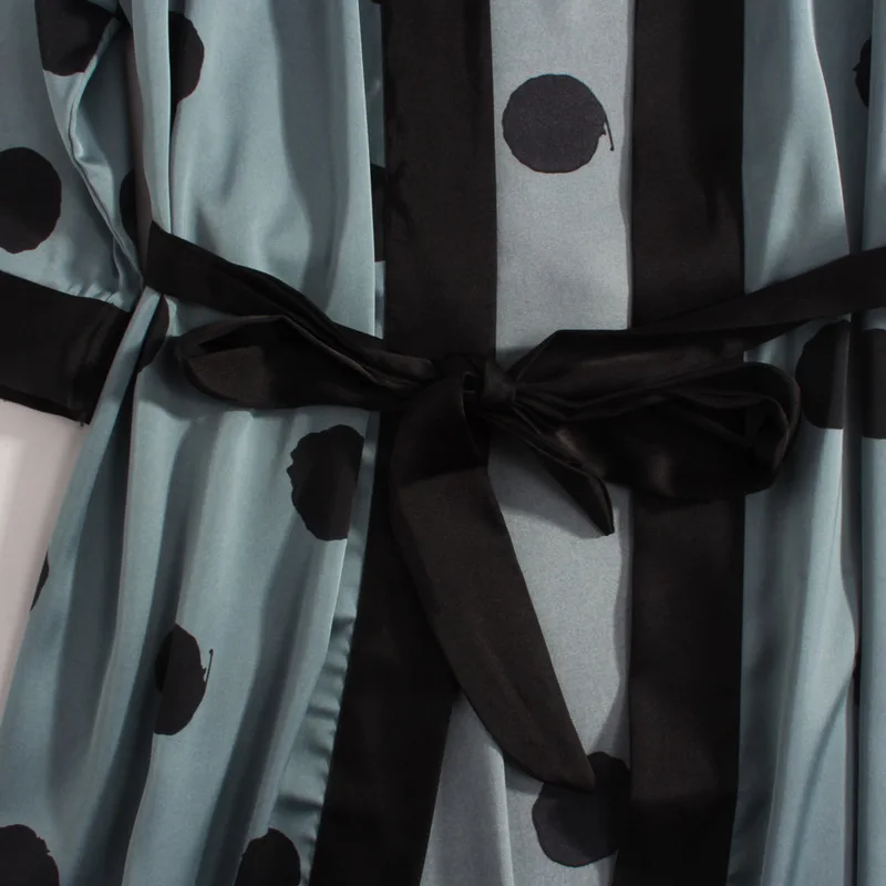 

Polka Dot Pajamas Suit Satin Women 3PCS Sleepwear Print Pyjamas Sexy Lace Trim Nightwear Spring New Kimono Robe Gown Loungewear