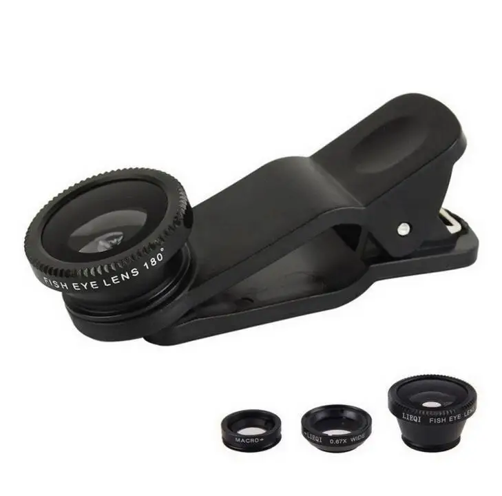 Объектив рыбий глаз + широкоугольный макро 3 в 1 объектив мобильного телефона для
