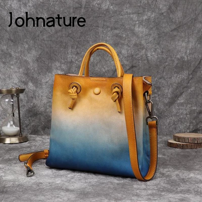 Женская винтажная сумка мешок Johnature роскошный однотонный Повседневный саквояж