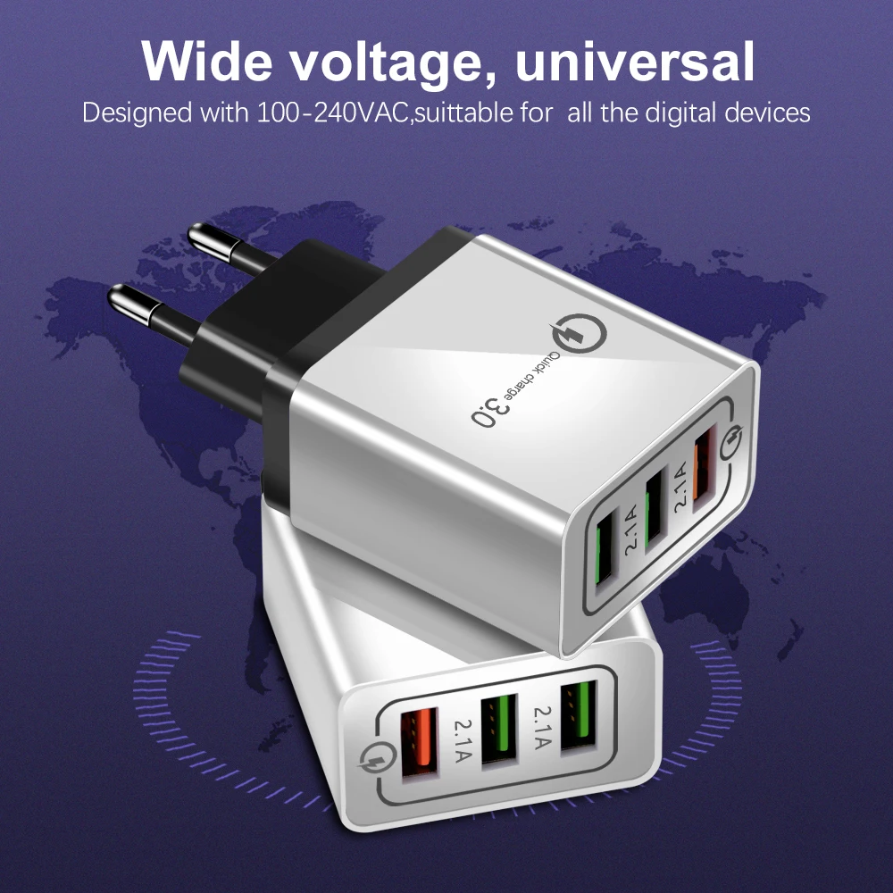 Универсальный 18 Вт USB quick charge 3,0 5V 3A для Iphone 7 8 EU US Plug, быстрое зарядное устройство для мобильного телефона Samsug s8 s9 huawei