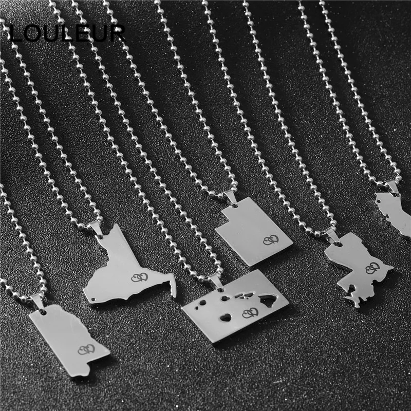 Мужское ожерелье из нержавеющей стали модное индивидуальное США карта бирка