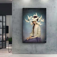 bird of peace surround the girl canvas paintings on the wall art posters and prints nordic art girls pictures for living room