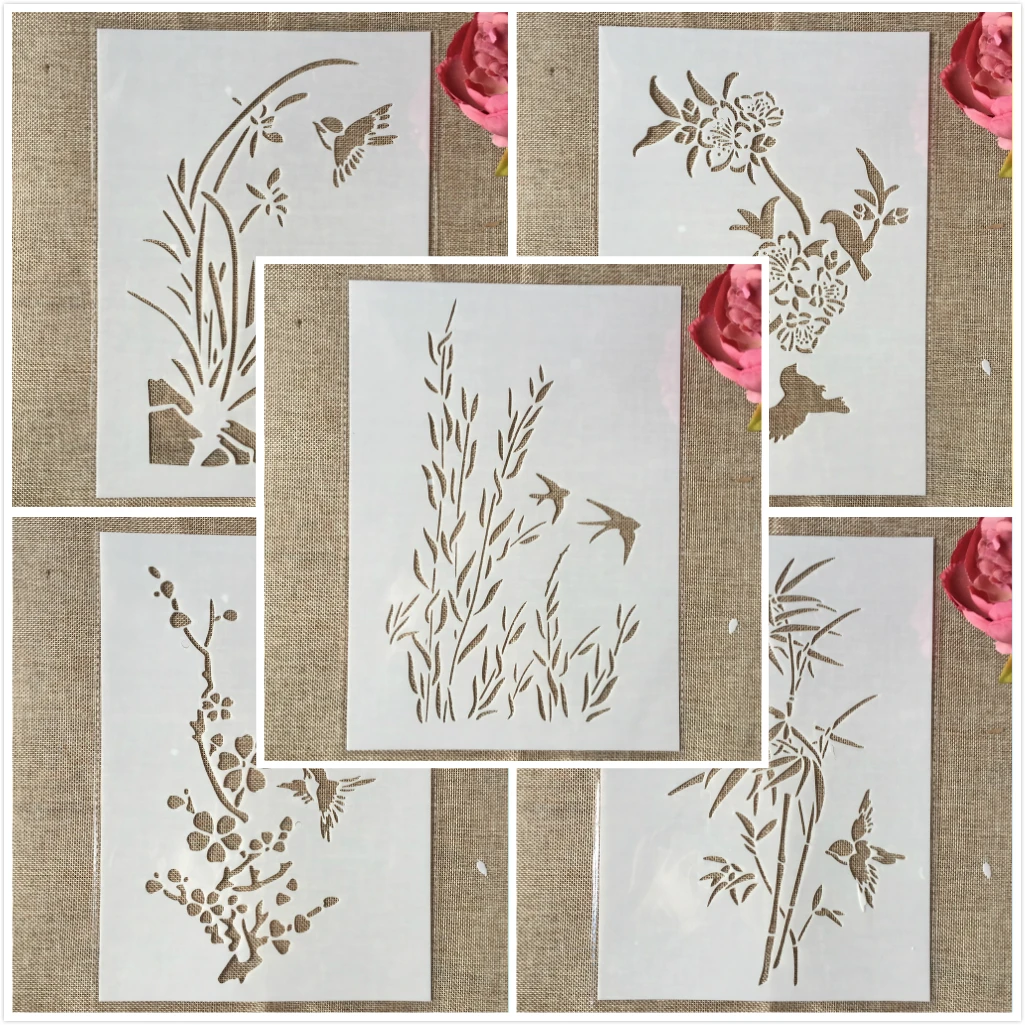 

5Pcs/Lot 29cm A4 Swallow Bird Grass Bamboo DIY Layering Stencils Painting Scrapbook Coloring Embossing Album Decorative Template