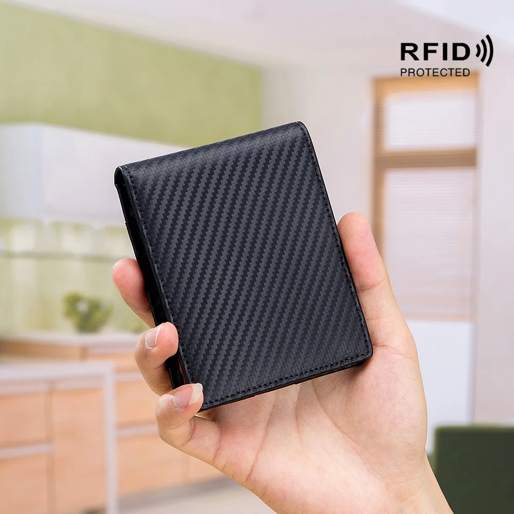 DIENQI Rfid углеродного волокна Для мужчин кошельки кожаные сумочки небольшие деньги