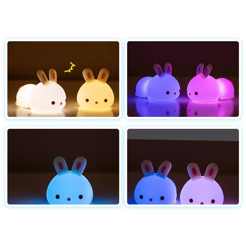 

Cute Cartoon Night Light Rabbit Pat Light Lamp Soft Silicone Nightlight for Kids Toy Gifts Room Decor