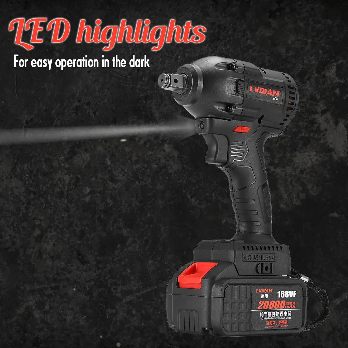 doersupp Electric Impact Wrench Cordless Infinitely Electric Wrench with LED Light Brushless Impact Rechargeable Lithium Battery