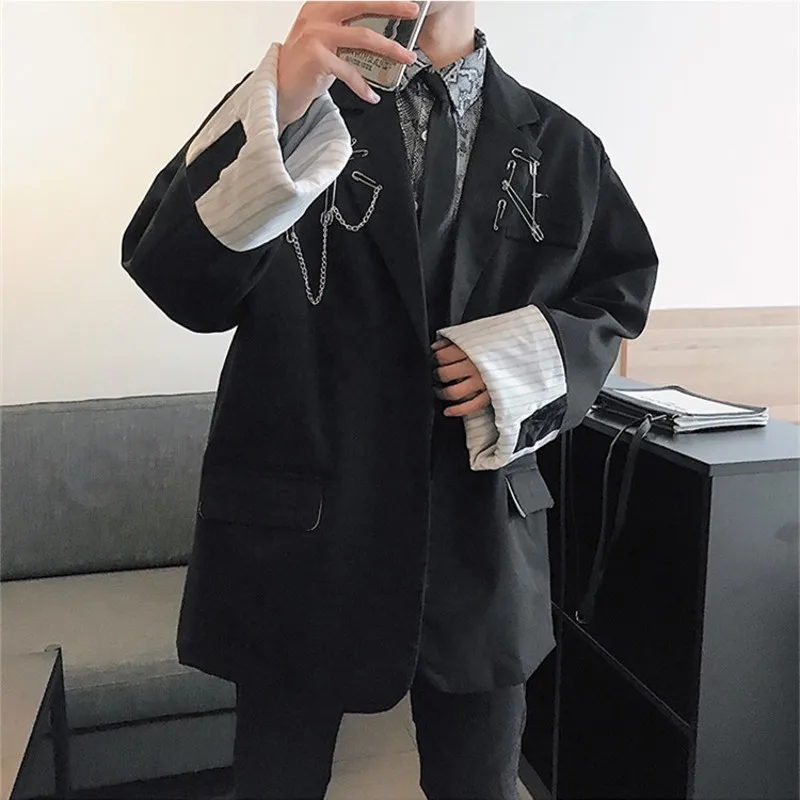 Дизайнерский мужской блейзер с кисточками и цепочками в винтажном японском