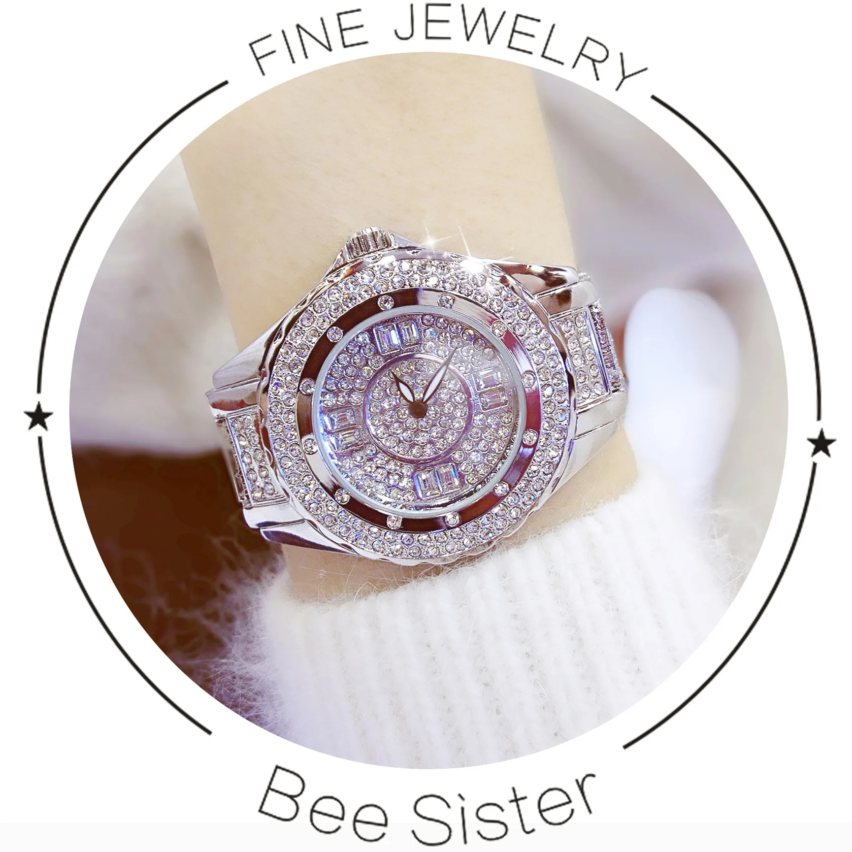 Высокое качество BEE SISTER горячая Распродажа элегантные женские часы с чешским бриллиантом 30 м Водонепроницаемые шикарные часы подарок для жены(без браслета