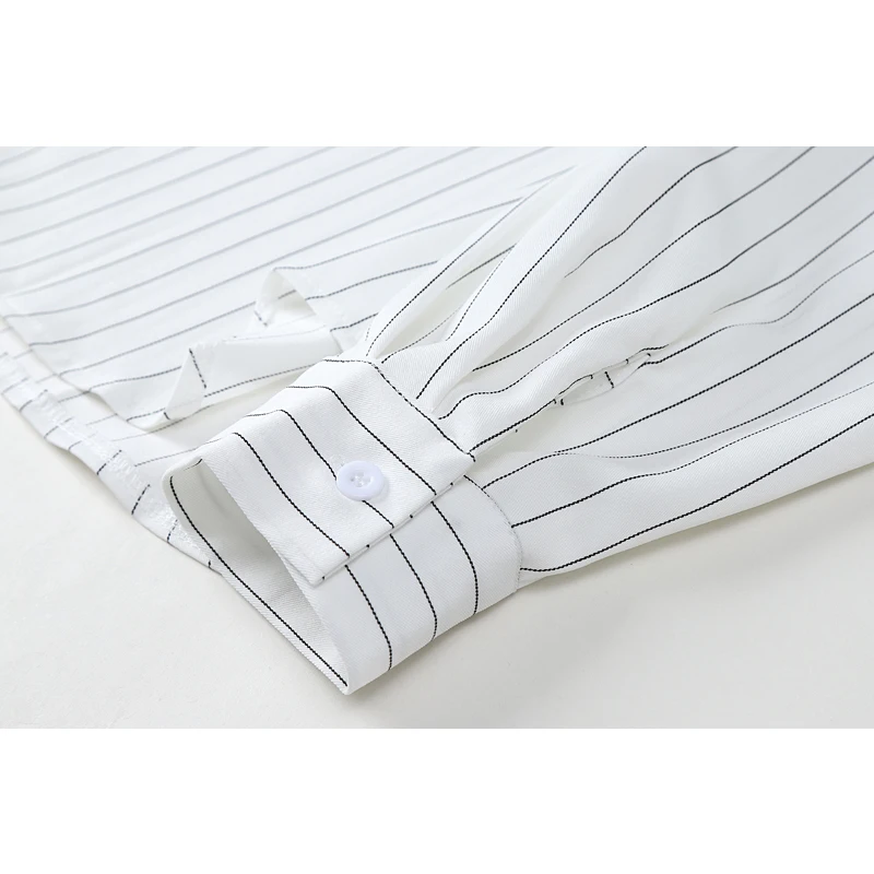 

Pocket Striped White Blouses 2021 Women's Spring Summer Long Sleeve Shirts Tops Korean BF Streetwear Harajuku OL Casual Blusas