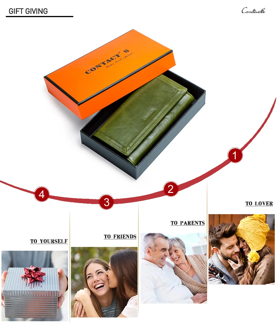 Contact's Fashion Women Wallets With Card Holder Genuine Leather Long Clutch Brand Design Female Coin Purses Cell Phone Pocket