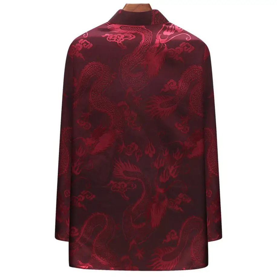 

Brand New Arrival Chinese Traditional Men's Satin Mandarin Collar Dragon Silk Tang Suit Clothing Kung Fu Coat