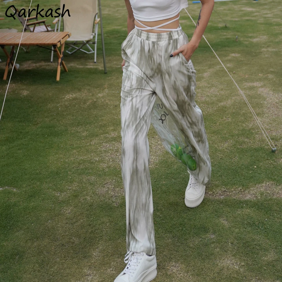 

Women Casual Pants Soft Breathable Tie Dye Loose Slouchy Korean Style Fashionable Females Trousers Fresh Elastic Waist Popular