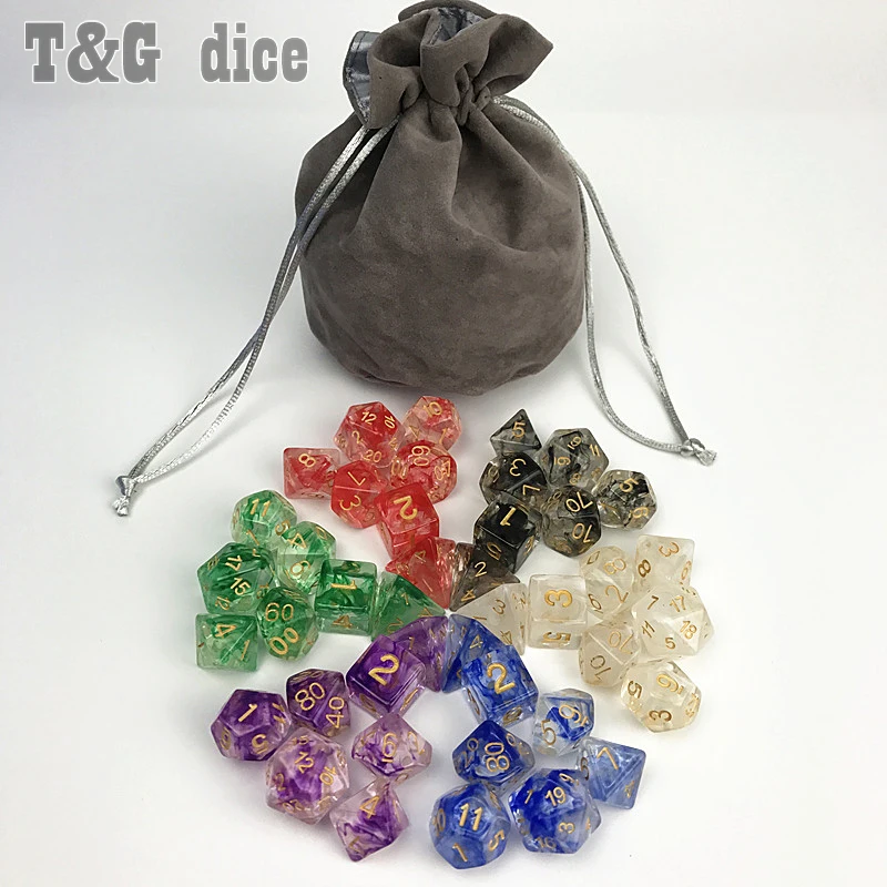 42 шт./пакет многогранные Туманность кости для игра DnD плюс сумка d4 d6 d8 d10 d12 d20
