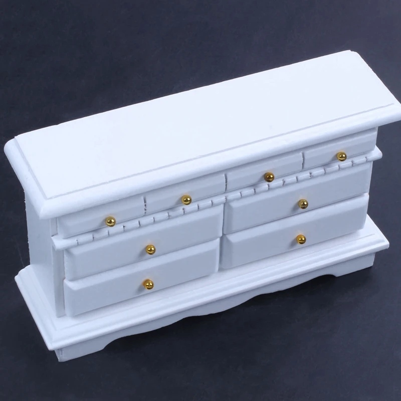 

1: 12 Dollhouse Miniature White Wooden Bedroom Furniture Bed Dresser Mirror