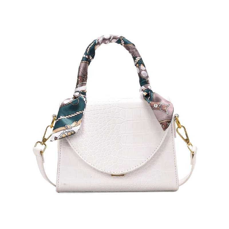 

Ladies Crocodile Pattern PU Leather Crossbody Bags for Women 2020 Female Flap Shoulder Handbags Lady Totes with Scarves Design