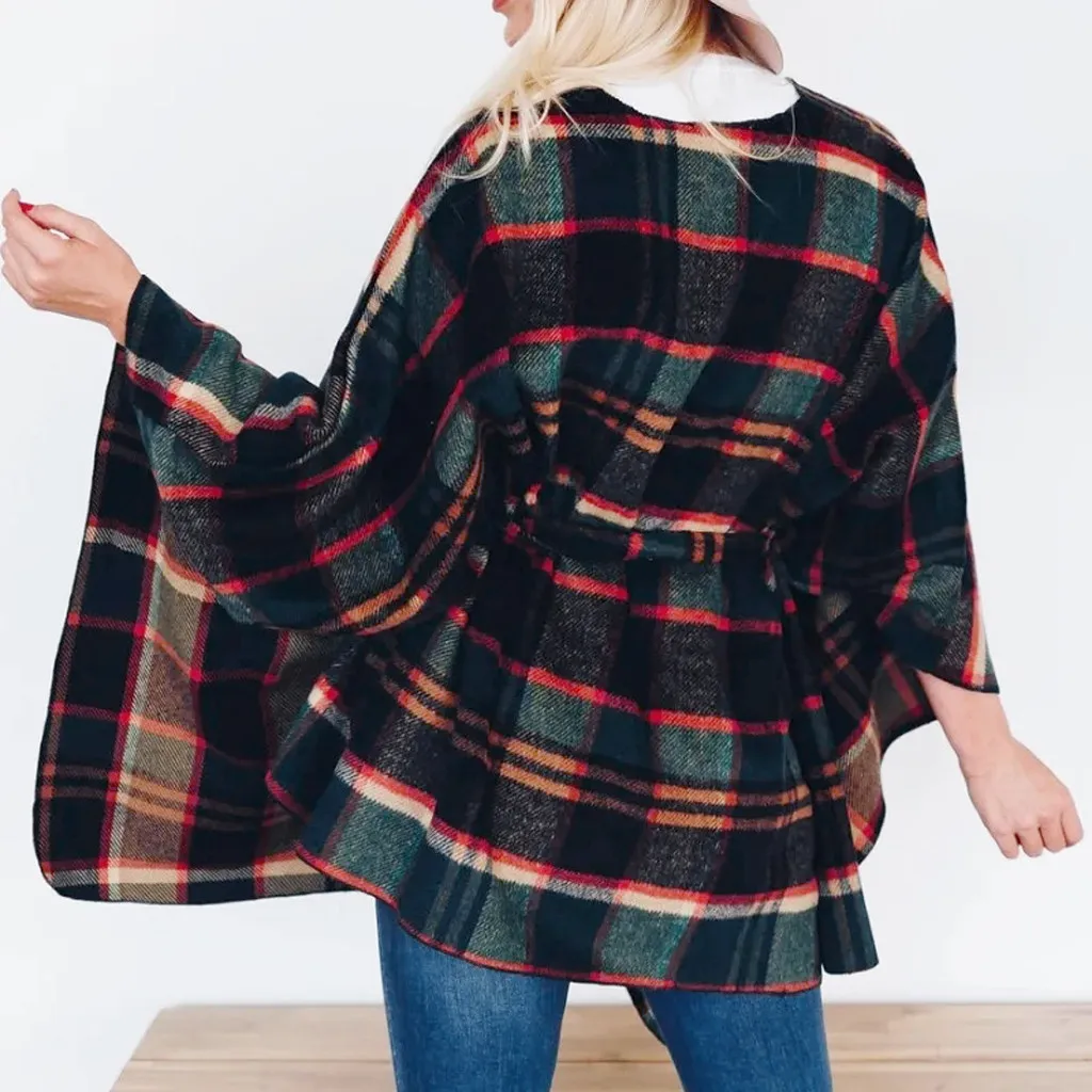 Куртка женская Асимметричная с поясом модный бандажный клетчатый кардиган