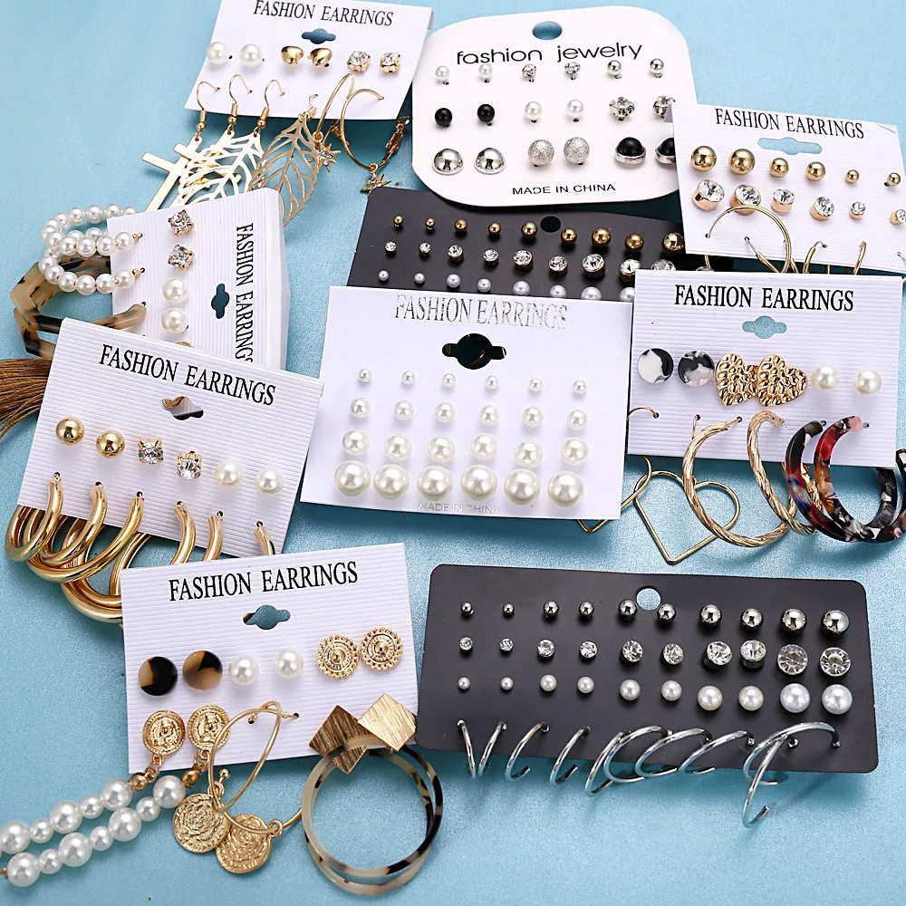 Женские серьги в стиле бохо с кристаллами и жемчугом винтажные геометрические