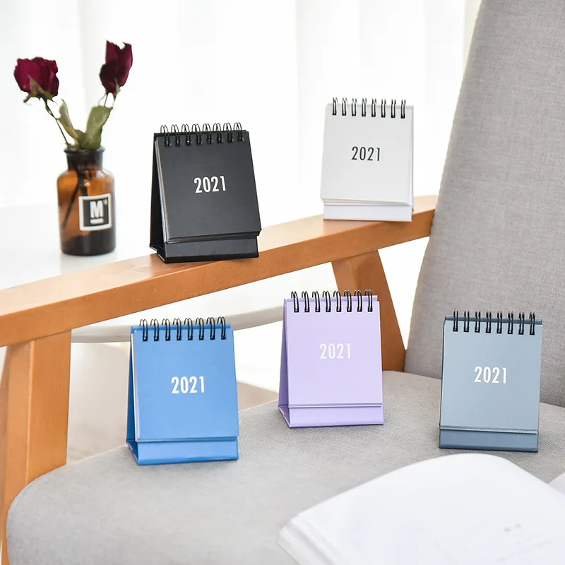 2020-2021 Simple solid color Mini Desktop Paper Calendar dual Daily Scheduler Table Planner Yearly Agenda Organizer | Канцтовары для