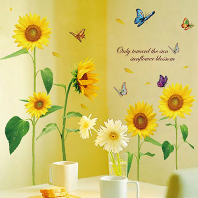 60*90 см Подсолнух Настенная Наклейка для дома гостиной спальни фоновое украшение |
