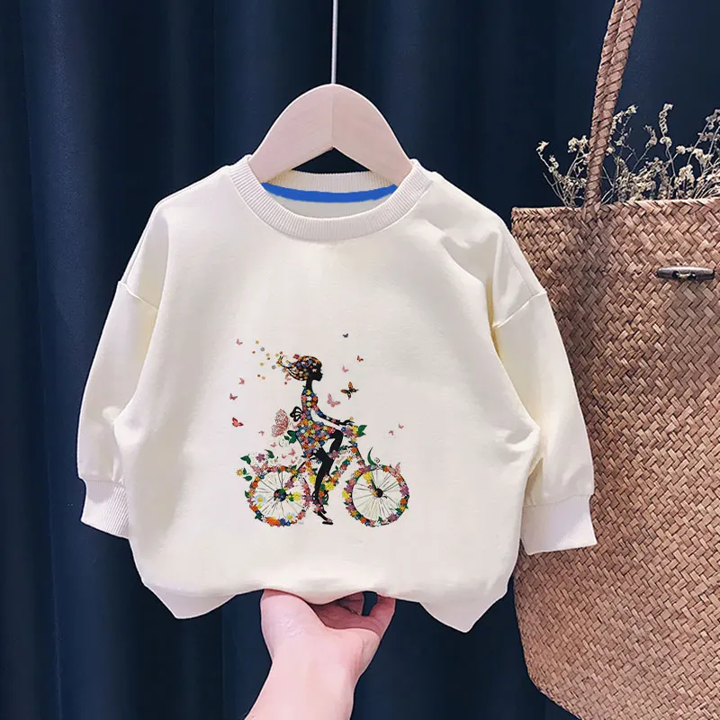 

New Long Sleeve Kids Sweatshirts With Ballet Elf Print Fashion Children Tops Autumn Spring Baby Shirts Girls TShirts Retro Sweet