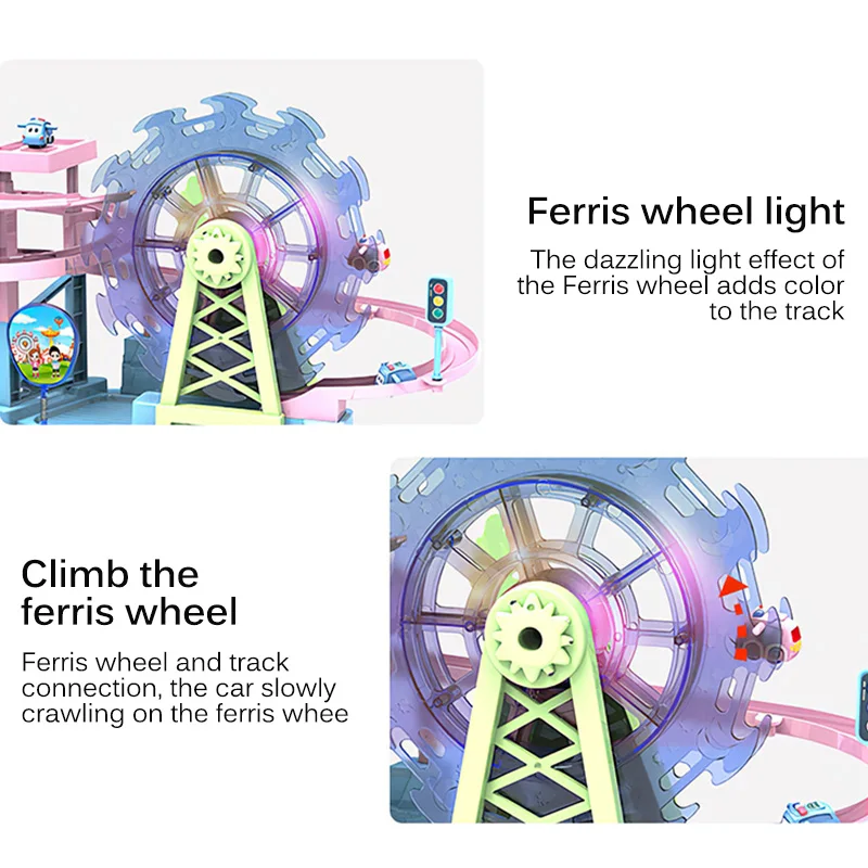 

Kids Children Light Ferris Wheel Model Electric Track Slide Car Toy Amusement Park Wheel Car Adventure Assemble Sound Toys Gift