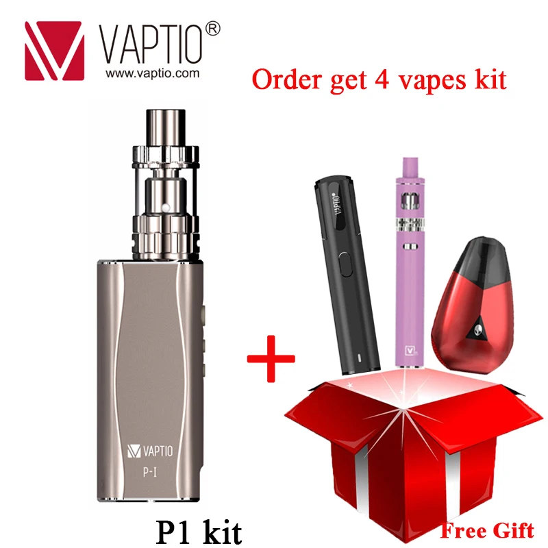 [Благоприятные комплект на 12,12] Электронная сигарета подарок Vaptio P1 комплект 50 Вт испаритель 2100 мАч встроенный аккумулятор 2/3 мл!! атомизатора катушки - Цвет: Золотой