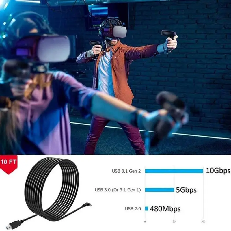 

5M USB-C Cable For Oculus Quest 2 Link Cable USB3.2 Right Angle Type-C Compatability Fast 3.2Gen1 Transfer Charge Data Spee T9P0