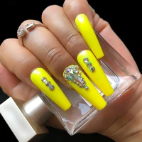 custom luxury extra long black granny grey yellow bow rhinestone fake nails press on false nails customize 24pcs