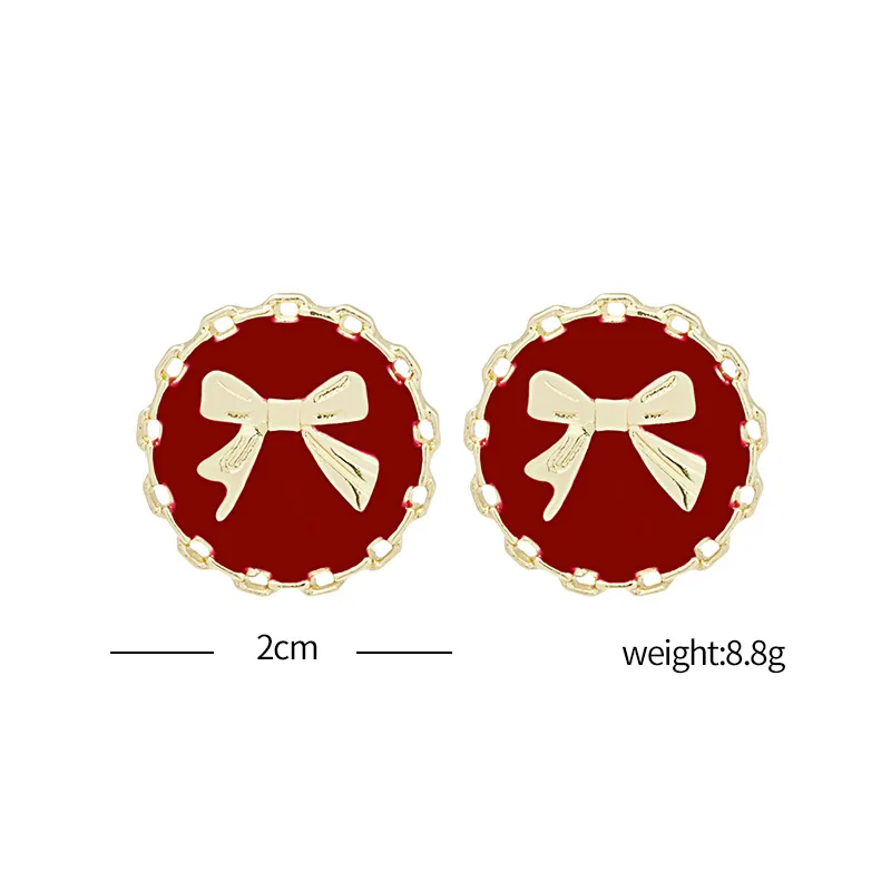 

Silver Needle earrings for women small red bow drop oil earrings simple wild sweet geometric round earrings