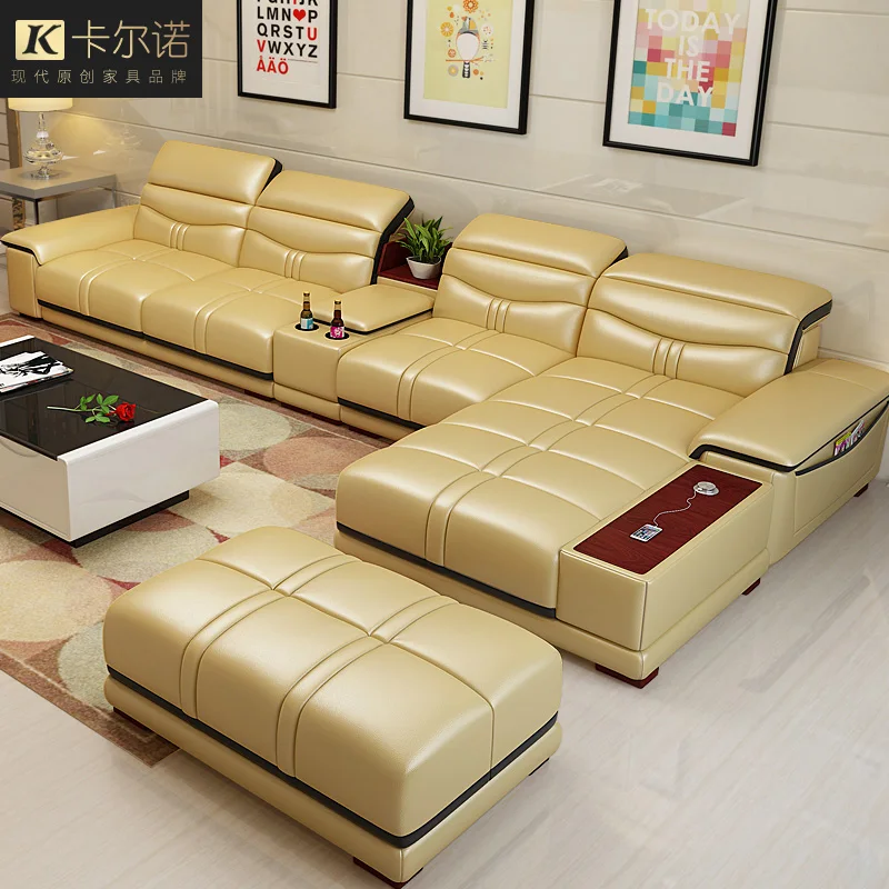 

Head leather modern simple small family living room corner sofa integrated furniture