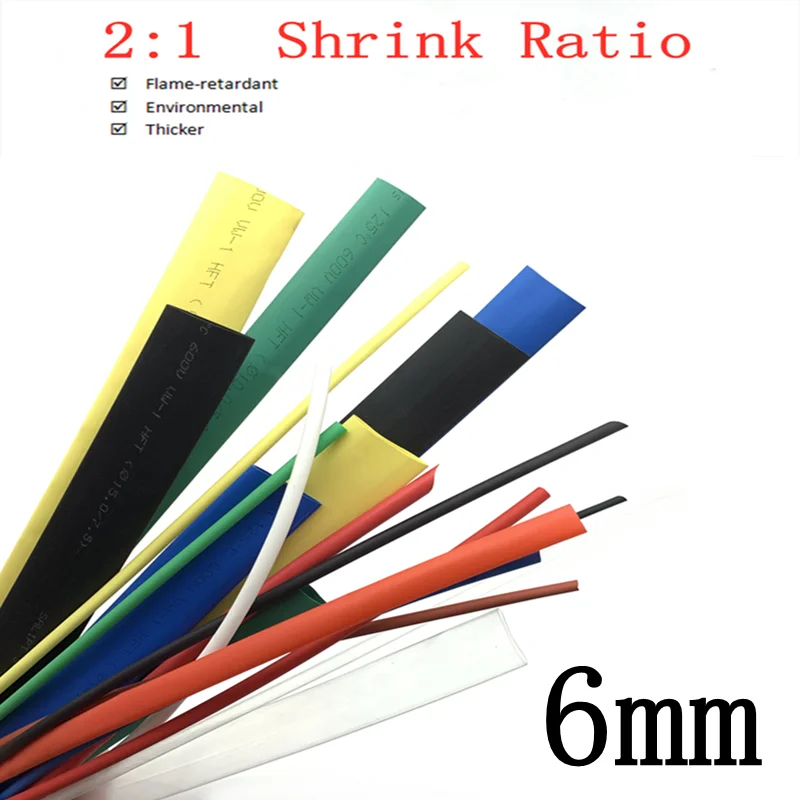 Термоусадочная трубка диаметром 6 мм 1 м изолированный полиолефин 2:1 коэффициент