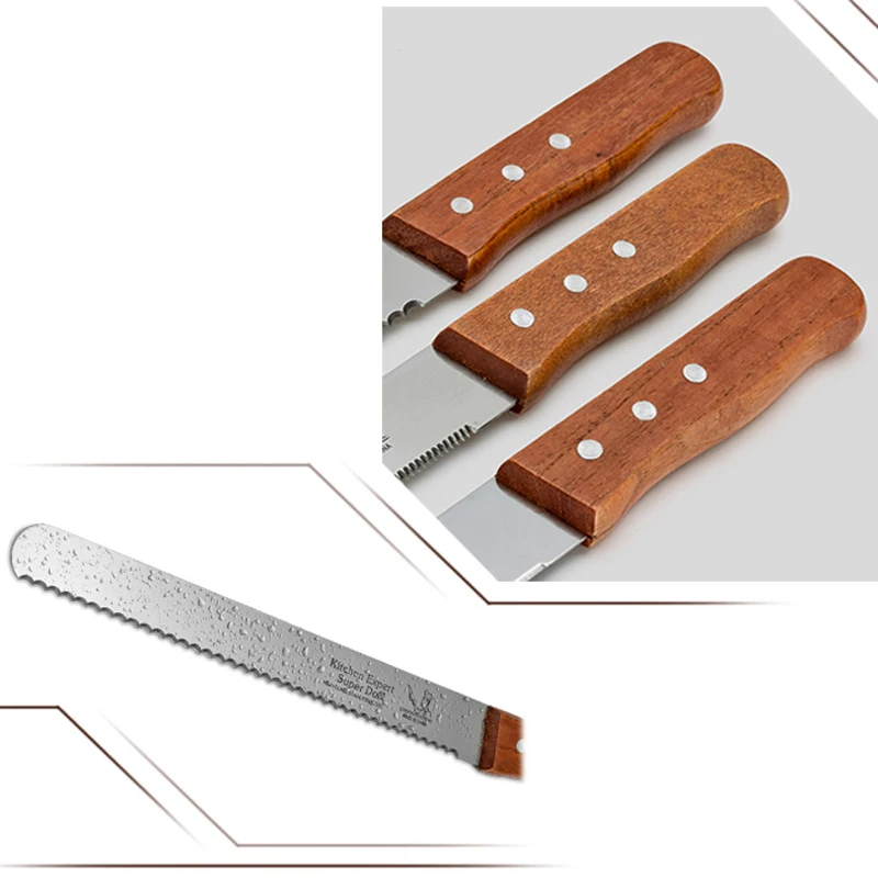 Нож для хлеба из нержавеющей стали зубчатый резец с деревянной ручкой нарезки