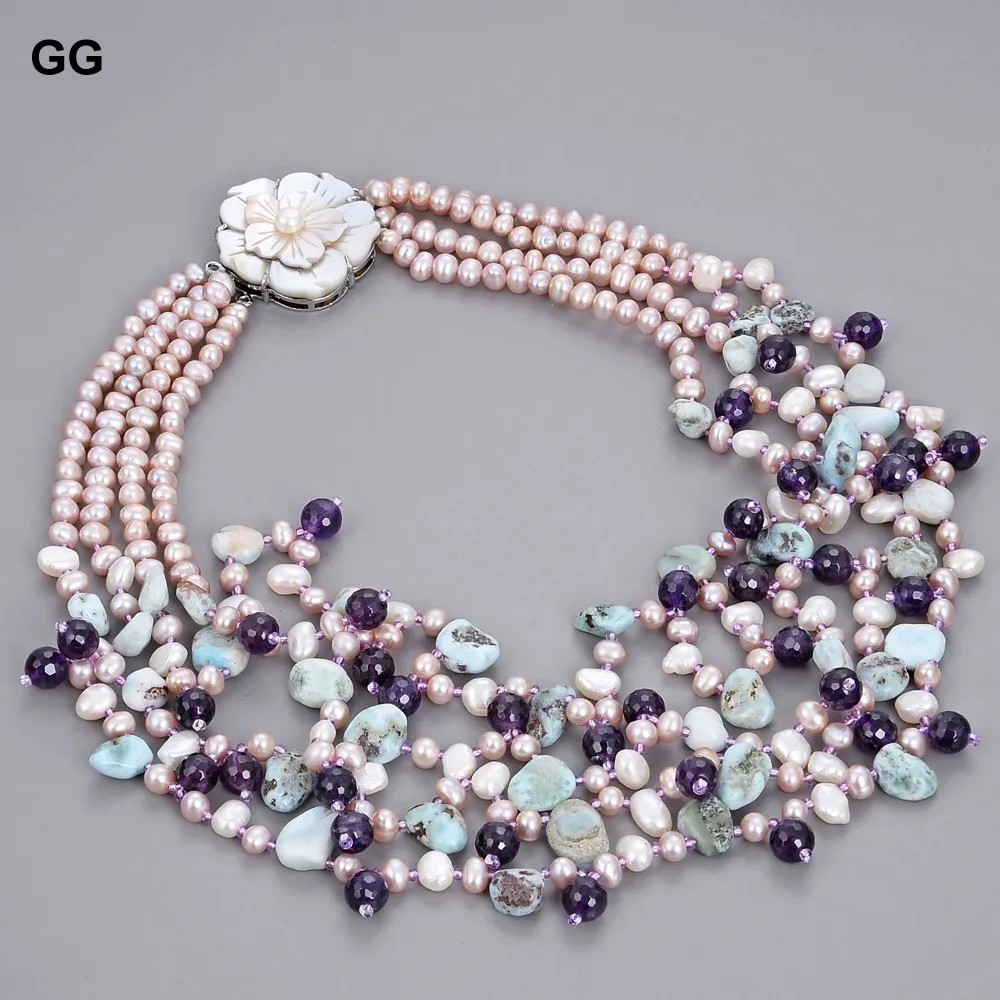 Ожерелье GG Jewelry для женщин колье из натурального синего ларимара с 4 жемчужинами 20