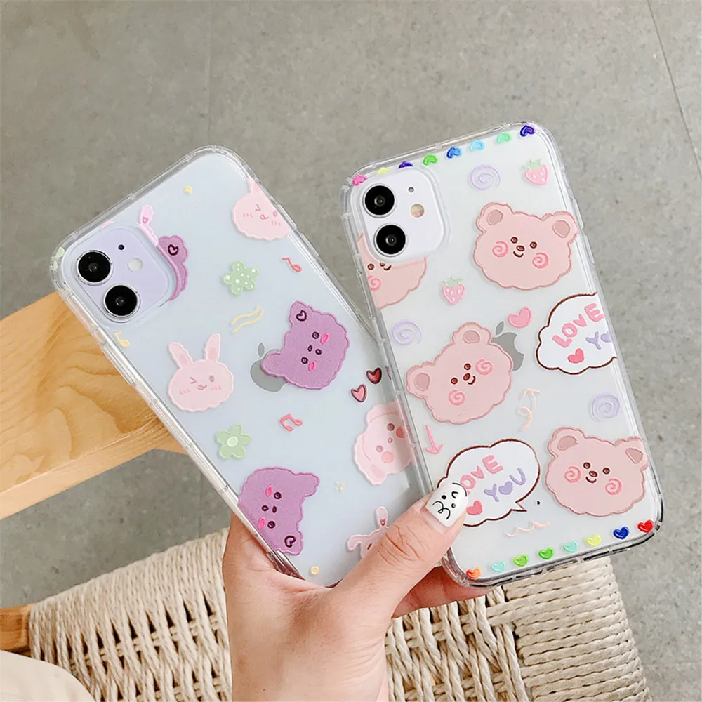 

Transparent Soft TPU Case sFor iPhone 6 6s 7 8 Plus X XR XS Max 11 Pro Max Case Fashion Bear Soft Silicone TPU Anti-fall Cover