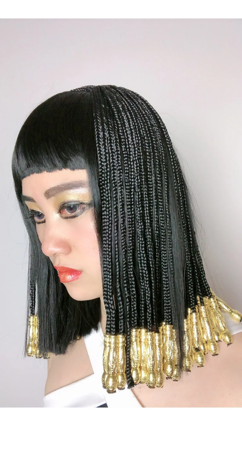 Egyptian Cleopatra Black Braids Styled Heat Resistant Synthetic Hair Halloween Party Carnival Cosplay Wigs + Wig Cap |