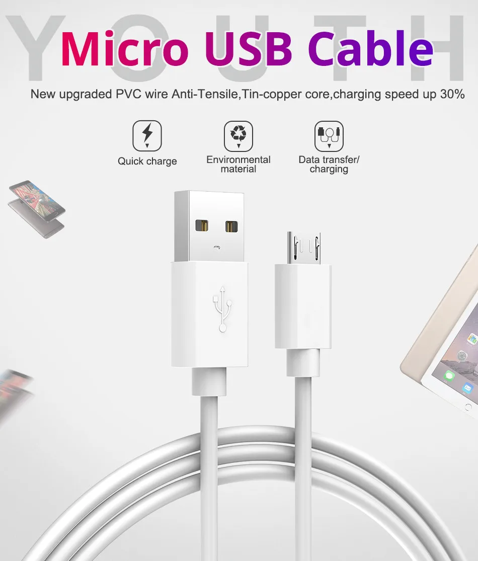Кабель Micro USB для samsung huawei Xiaomi кабель быстрой зарядки мобильного телефона Android
