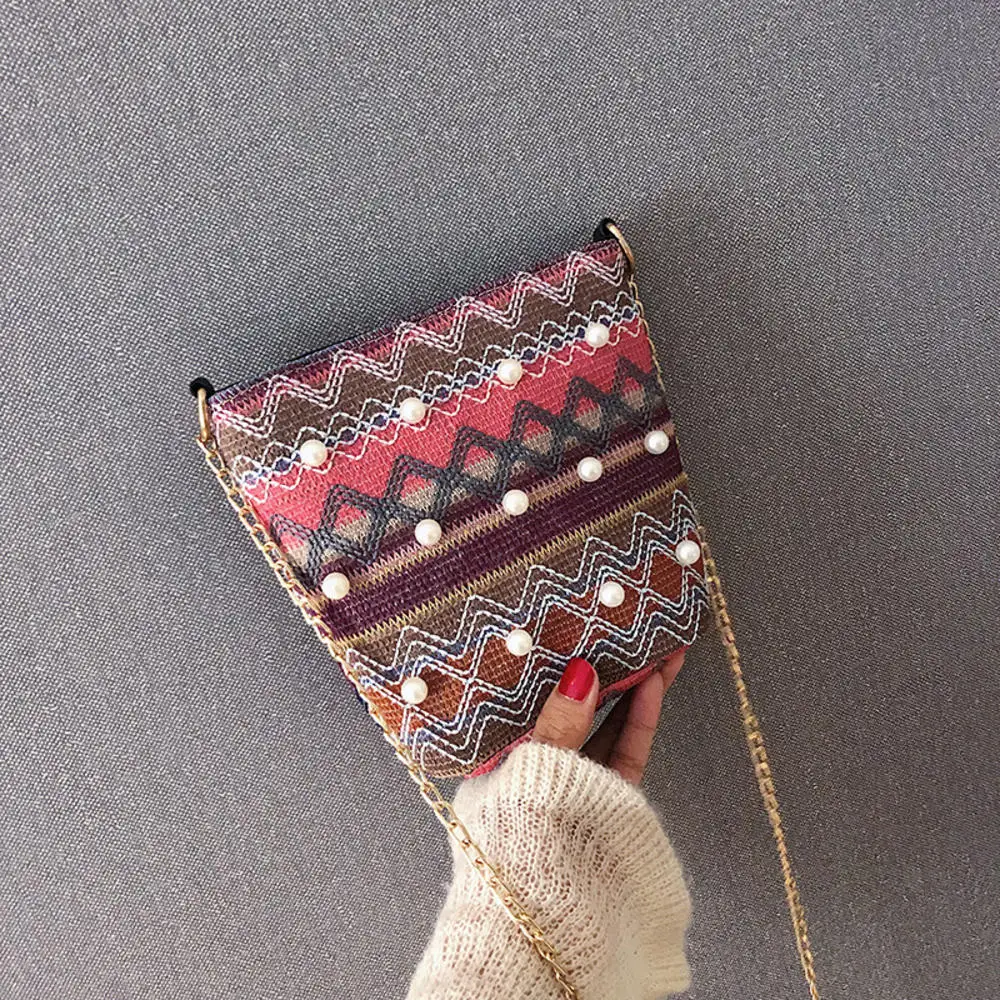 

Summer New National Style Crossbody Bag Chain Net Red Envelope Pearl Decoration Shoulder Bag Crossbody Bag Body Bag