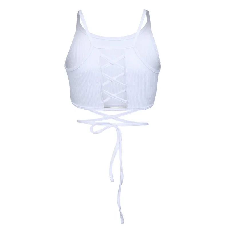 Летний сексуальный укороченный топ без рукавов для женщин бандажный с вырезами