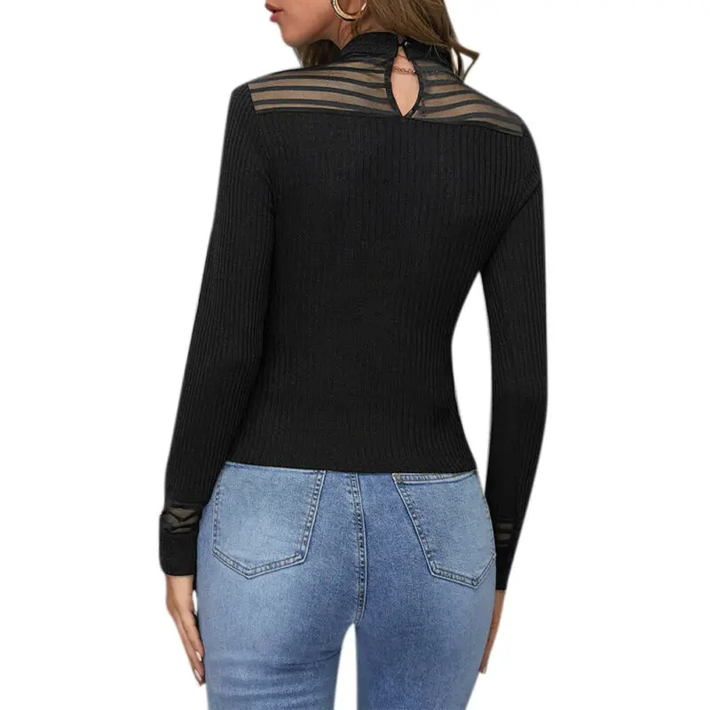 

Women Long Sleeve Casual Blouse Tops Ladies Lace Slim Plain Plain Tee T Shirt