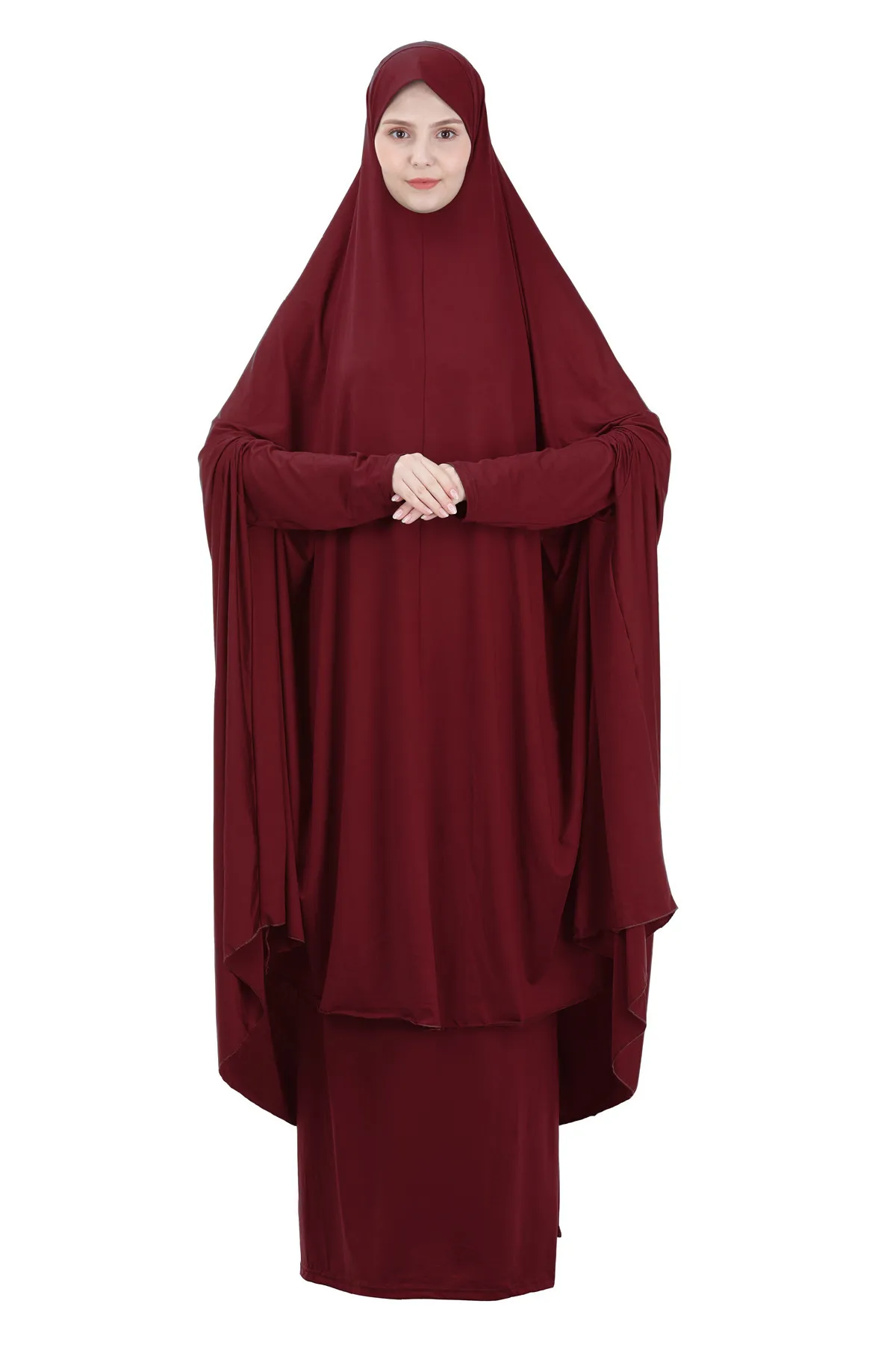 KALENMOS Ramadan Eid Two Piece Set Prayer Garment Dress Muslim Women Abaya Jilbab Hijab Long Khimar Outfit Abayas Islamic Niqab |