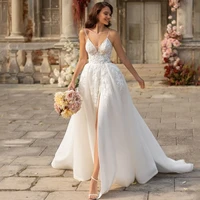 eightree sexy wedding dresses spaghetti straps high split bridal dress satin a line floor length wedding evening gowns plus size