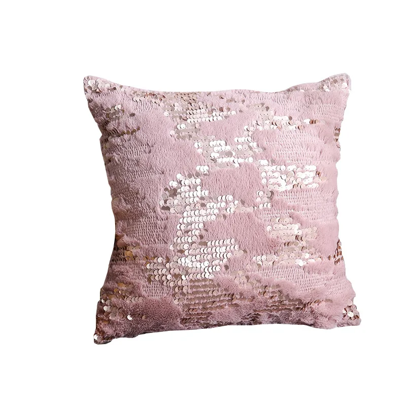 

Super Soft Pillow Cover Short Plush Sofa Cushion Pillowcase Simple Sequins Decorative Case Pink Pillow Covers Car Home Decor New